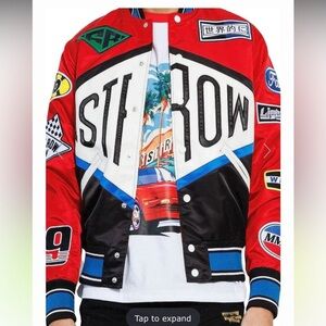 First Row racing  EMBROIDERED PATCHED VARSITY lined pocket JACKET size Large